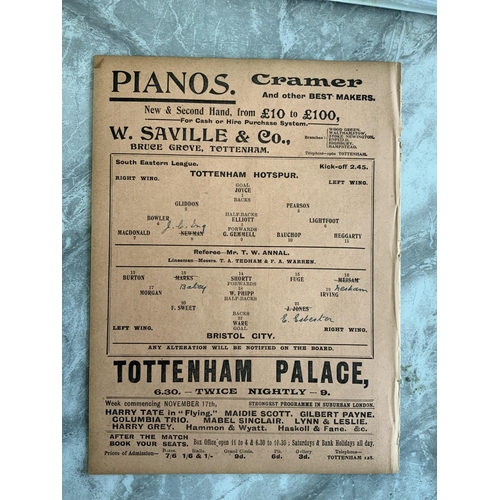 25 - 1913/1914 Tottenham Reserves v Bristol City Football Programme: South Eastern League dated 15 11 191... 