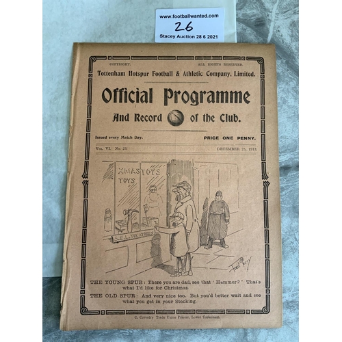 26 - 1913/1914 Tottenham Reserves v West Ham Football Programme: South Eastern League dated 25 12 1913. T... 