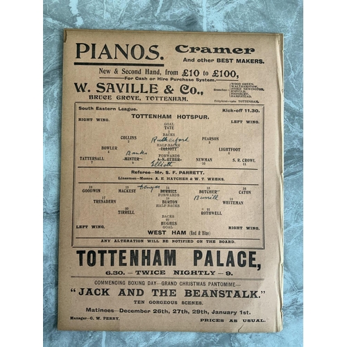 26 - 1913/1914 Tottenham Reserves v West Ham Football Programme: South Eastern League dated 25 12 1913. T... 