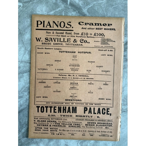28 - 1913/1914 Tottenham Reserves v Brentford Football Programme: South Eastern League dated 20 9 1913. N... 
