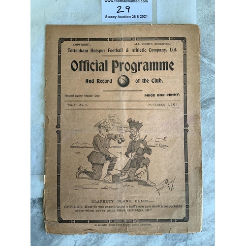 29 - 1913/1914 Tottenham Reserves v Bristol City Football Programme: South Eastern League dated 16 11 191... 