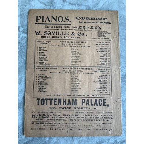 32 - 1914/1915 Tottenham V Newcastle United Football Programme: First Division League match dated 2 4 191... 