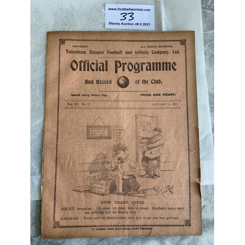 33 - 1910/1911 Tottenham Reserves v Croydon Common Football Programme: South Eastern League dated 9 1 191... 