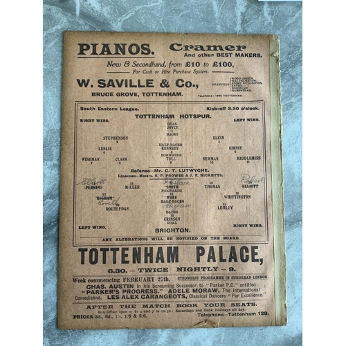 34 - 1910/1911 Tottenham Reserves v Brighton Football Programme: South Eastern League dated 25 2 1911. Te... 