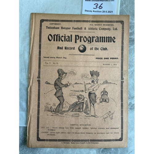 36 - 1912/1913 Tottenham Reserves v Croydon Common Football Programme: South Eastern League dated 1 3 191... 