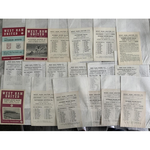 361 - West Ham Reserves v Tottenham Football Programmes: Excellent condition from 58/59 to 89/90 with no t... 