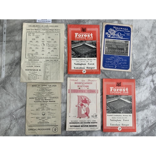 365 - Tottenham 1950s Away Reserve Football Programmes: 54/55 Bournemouth 56/57 Millwall 58/59 Notts Fores... 