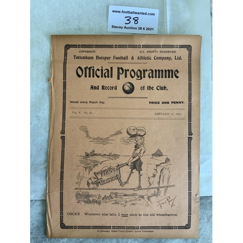 38 - 1912/1913 Tottenham Reserves v Chelsea Football Programme: South Eastern League dated 18 1 1913. Two... 