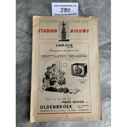 380 - 60/61 Ajax v Tottenham Football Programme: End of the Double Season friendly dated 17 5 1961. Good w... 