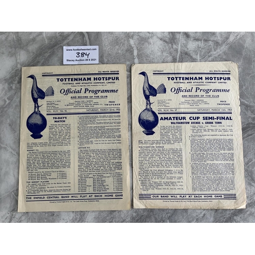 384 - 1952 + 1954 Amateur Cup Semi Final Football Programmes: Played at Tottenham. 1952 Barnet v Leyton + ... 