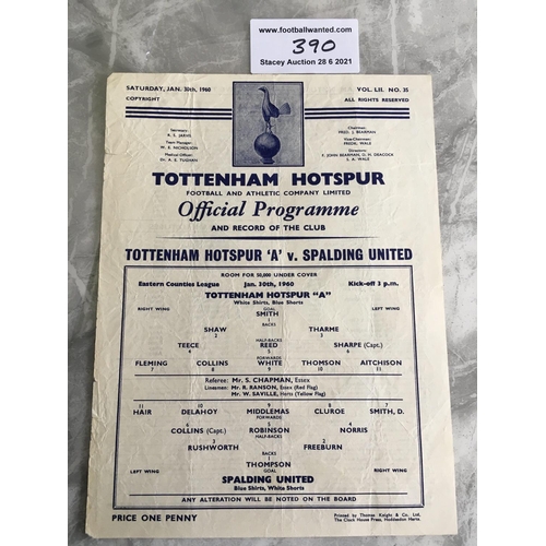390 - 59/60 Tottenham A v Spalding United Football Programme: Eastern Counties League match in fair condit... 