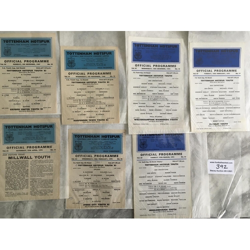 392 - Tottenham Youth Cup Home Football Programmes: From 67/68 to 74/75 in very good condition with only o... 