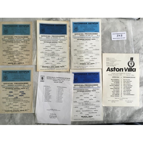 393 - Tottenham SJFC Football Programmes: From 68/69 to 74/75 at home plus Aston Villa away 78/79 + 93/94;... 