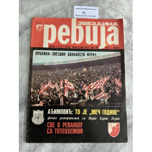 4 - 72/73 Red Star Belgrade v Tottenham Football Programme: Very good condition Pebuja issue. Discreet n... 