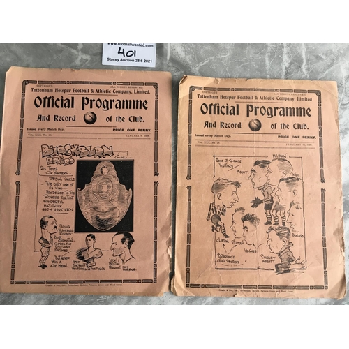 401 - 37/38 Tottenham FA Cup Football Programmes: Matches v Chesterfield and Blackburn. Neither have writi... 