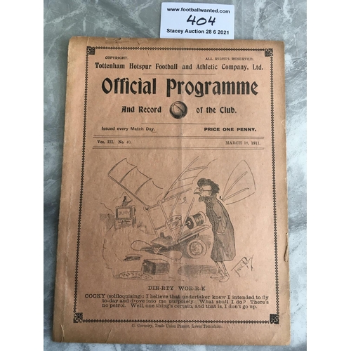 404 - 1910/1911 Tottenham v Sheffield United Football Programme: League match dated 18 3 1911 in good cond... 
