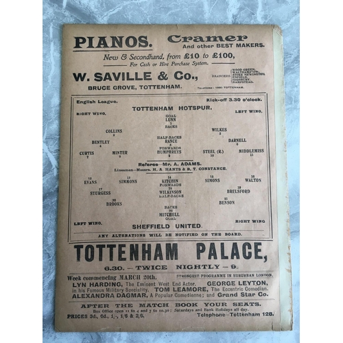 404 - 1910/1911 Tottenham v Sheffield United Football Programme: League match dated 18 3 1911 in good cond... 