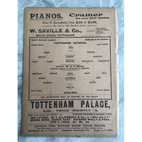 405 - 1911/1912 Tottenham v Chelsea Football Programme: Reserve match dated 2 9 1911 with no team changes.... 