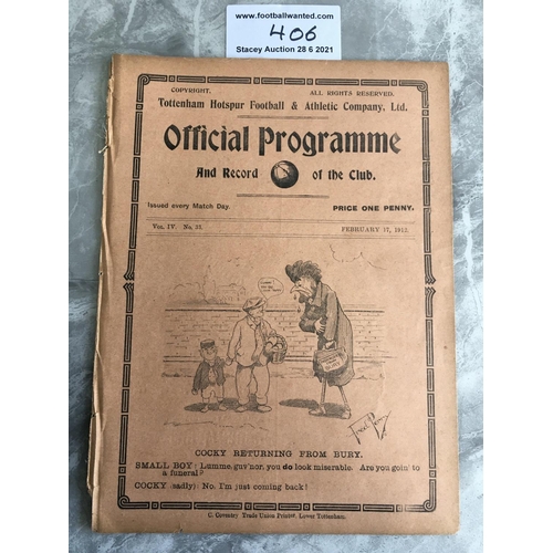 406 - 1911/1912 Tottenham v Middlesbrough Football Programme: League match dated 17 2 1912 with no team ch... 