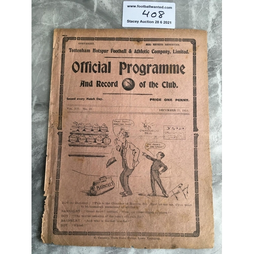 408 - 1919/1920 Tottenham v Barnsley Football Programme: League match dated 27 12 1919 with no team change... 