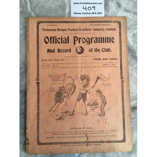 409 - 1920/21 Tottenham v Sunderland Football Programme: League match dated 2 4 1921 with no team changes.... 