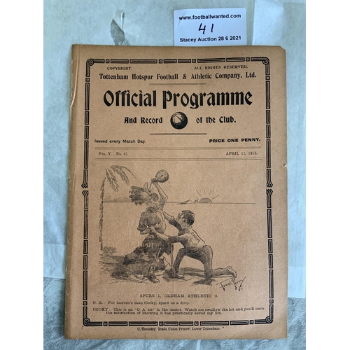 41 - 1912/1913 Tottenham Reserves v Brighton Football Programme: South Eastern League dated 12 4 1913. No... 