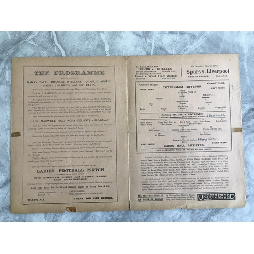 410 - 1920/21 Tottenham v Music Hall Artistes Football Programme: Charity match 1921 with team changes. 3 ... 