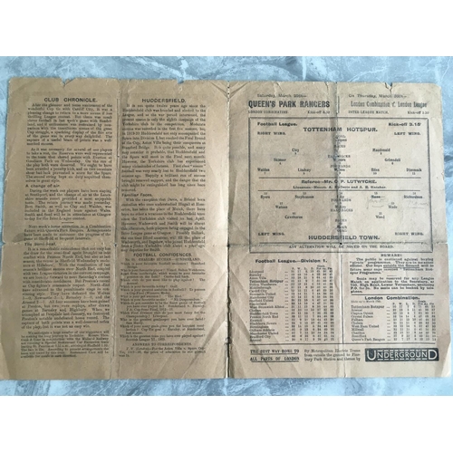 411 - 1921/22 Tottenham v Huddersfield Town Football Programme: League match dated 18 3 1922 with no team ... 