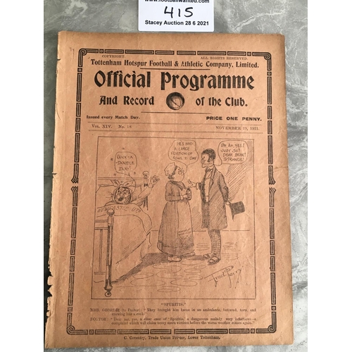 415 - 1921/22 Tottenham v Burnley Football Programme: League match dated 19 11 1921 with no team changes. ... 
