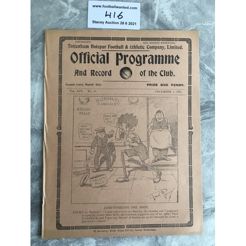 416 - 1921/22 Tottenham v Sheffield United Football Programme: League match dated 3 12 1921 with no team c... 