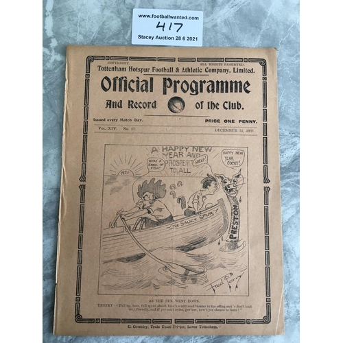 417 - 1921/22 Tottenham v Preston North End Football Programme: League match dated 31 12 1921 with no team... 