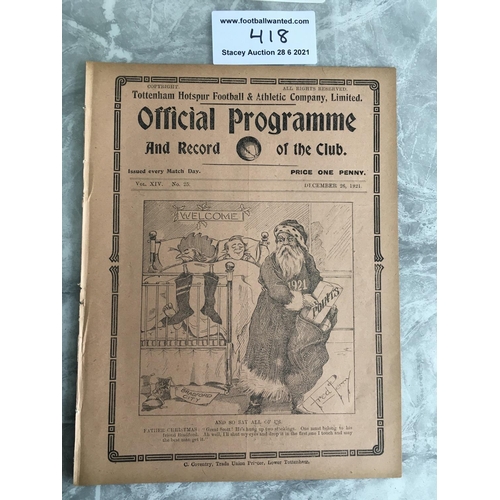 418 - 1921/22 Tottenham v Bradford City Football Programme: League match dated 26 12 1921 with no team cha... 