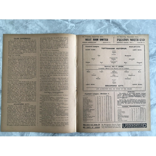 418 - 1921/22 Tottenham v Bradford City Football Programme: League match dated 26 12 1921 with no team cha... 