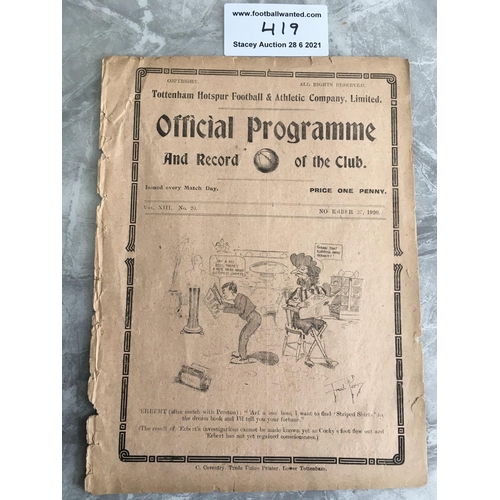419 - 1920/21 Tottenham v Crystal Palace Football Programme: Reserve match dated 27 11 1920 with no team c... 