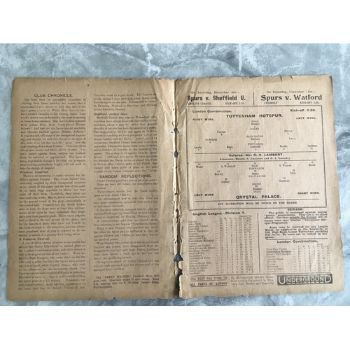419 - 1920/21 Tottenham v Crystal Palace Football Programme: Reserve match dated 27 11 1920 with no team c... 