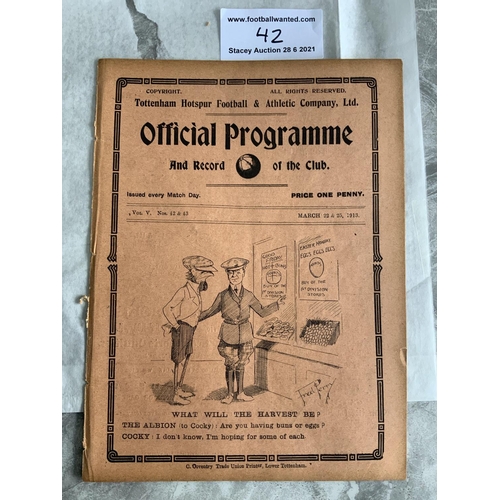 42 - 1912/1913 Tottenham Reserves v Fulham + Portsmouth Football Programme: South Eastern League matches ... 