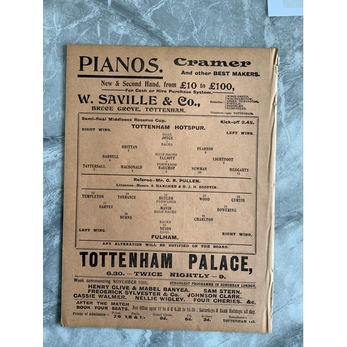 43 - 1913/1914 Tottenham Reserves v Fulham Football Programme: Middlesex Reserve Cup Semi Final dated 12 ... 