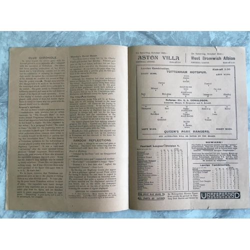 430 - 1922/23 Tottenham v QPR Football Programme: Reserve match dated 7 10 1922 with no team changes. Very... 