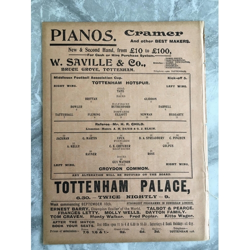 96 - 1913/1914 Tottenham v Croydon Common Football Programme: Excellent condition ex bound for the Middle... 