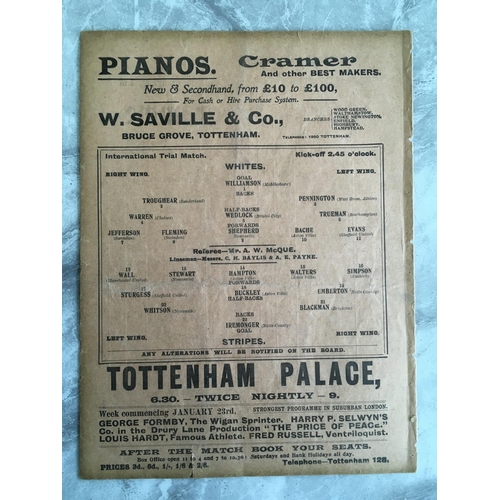 98 - 1910/1911 England International Trial Match Football Programme: Played at Tottenham on 23 1 1911. Wh... 