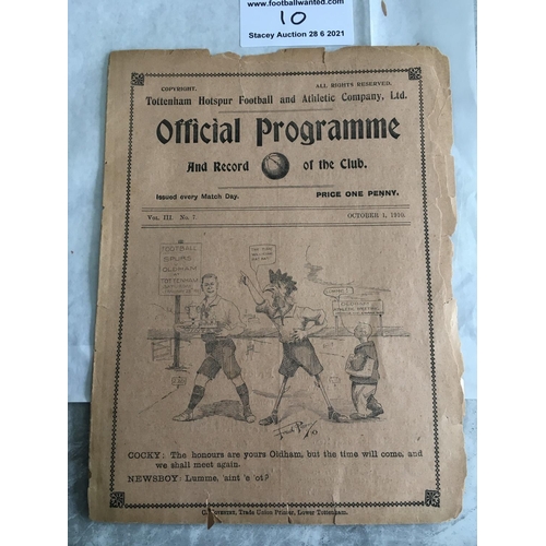 10 - 1910/1911 Tottenham Reserves v Luton Town Football Programme: South Eastern League dated 1 10 1910. ... 