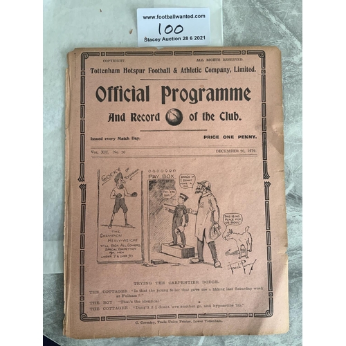 100 - 1919/1920 Tottenham Reserves v Fulham Football Programme: London Combination dated 20 12 1919. Ex bo... 