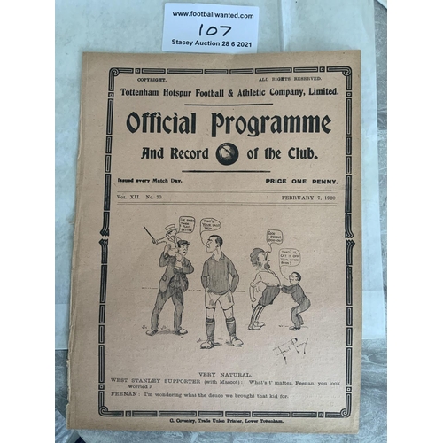 107 - 1919/1920 Tottenham Reserves v Crystal Palace Football Programme: London Combination dated 7 2 1920.... 