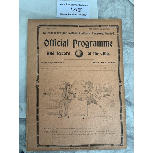 108 - 1919/1920 Tottenham Reserves v Brentford Football Programme: London Combination dated 29 4 1920. Ex ... 