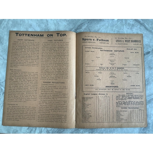 108 - 1919/1920 Tottenham Reserves v Brentford Football Programme: London Combination dated 29 4 1920. Ex ... 