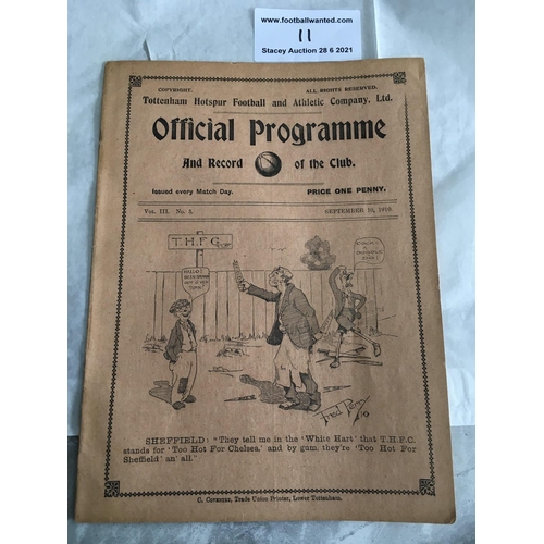 11 - 1910/1911 Tottenham Reserves v Bristol City Football Programme: South Eastern League dated 10 9 1910... 