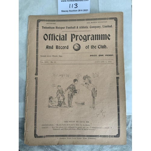 113 - 1920/1921 Tottenham Reserves v Arsenal Football Programme: London Combination dated 1 1 2021. Ex bou... 