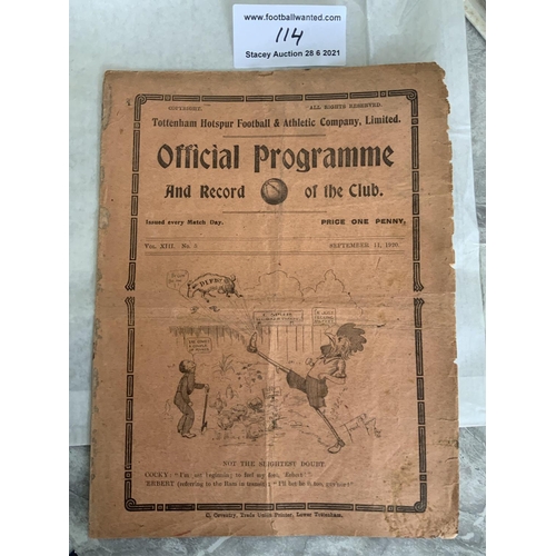 114 - 1920/1921 Tottenham Reserves v Brentford Football Programme: London Combination dated 11 9 1920. Fai... 