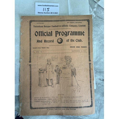 115 - 1920/1921 Tottenham Reserves v Chelsea Football Programme: London Combination dated 20 9 1920. Poor/... 