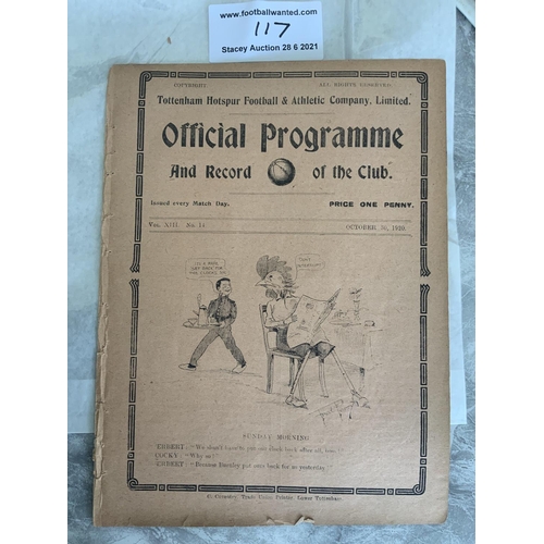117 - 1920/1921 Tottenham Reserves v Fulham Football Programme: London Combination dated 30 10 1920. Fair ... 